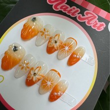 【娜沫】精品外贸穿戴甲清新橘子水果批发手工美甲片成品跨境欧美