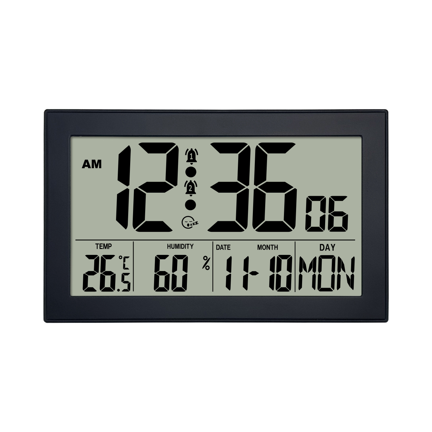 Reloj de pared transfronterizo con acabado de madera para sala de estar y dormitorio, con pantalla digital LCD de alta definición, reloj despertador multifuncional con calendario perpetuo, temperatura y humedad