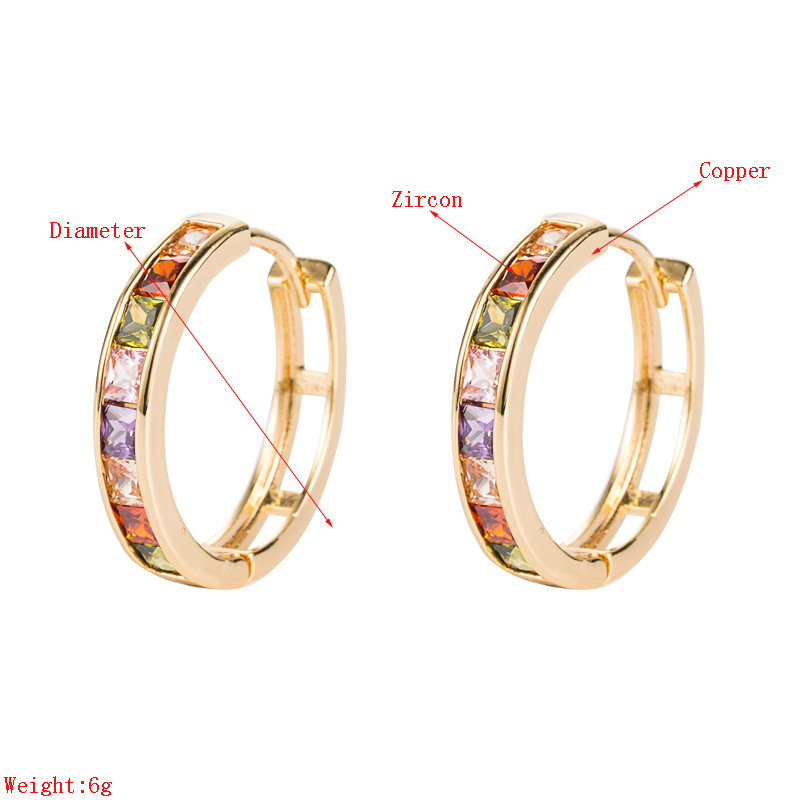Fashion New Copper Gold-plated Inlaid Colorful Zircon Geometric Earrings display picture 1