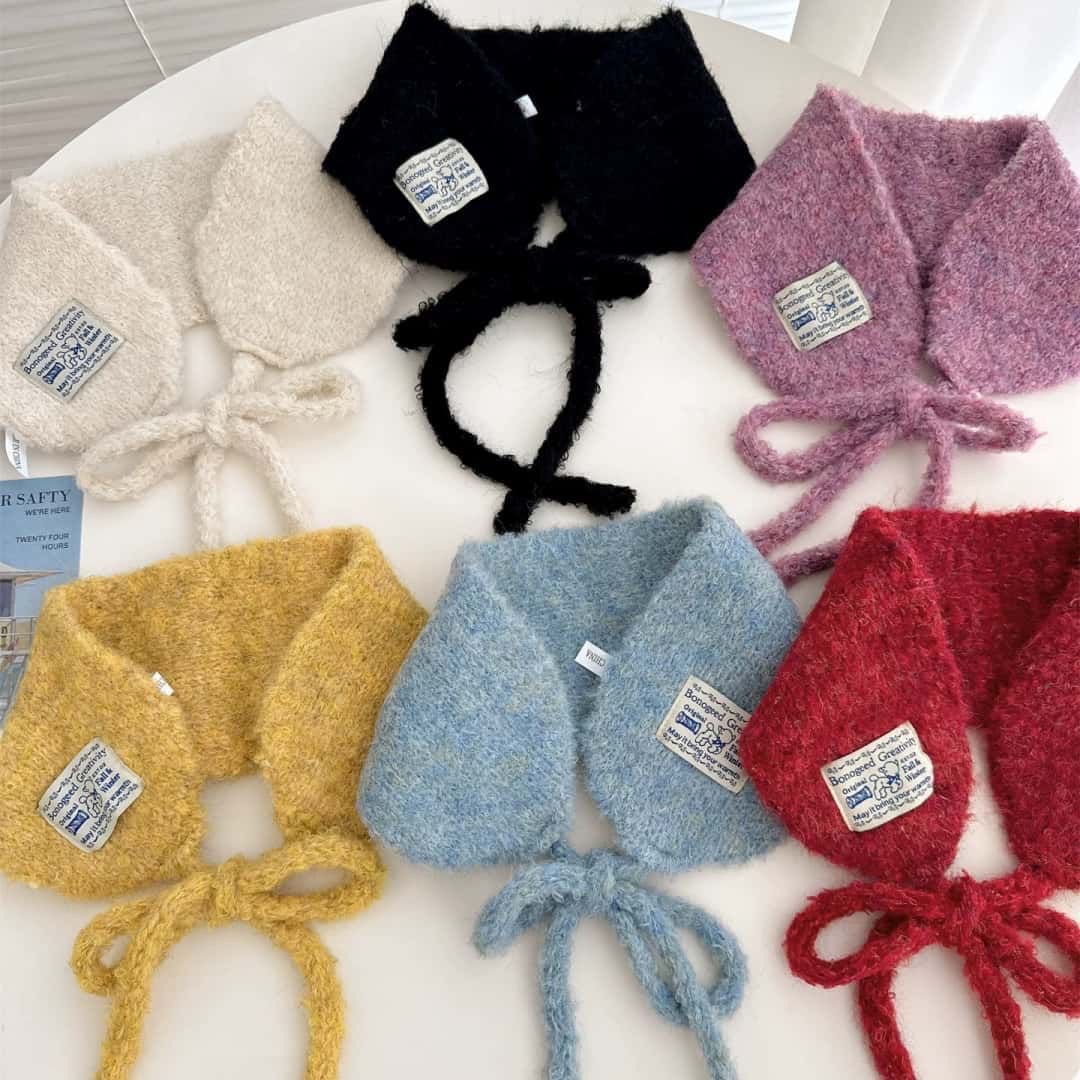 Korean-Style Candy-Colored Cute Tie-On Scarf for Women, Autumn and Winter Atmosphere-Enhancing Warm Ear Protection, Stylish Knitted Dual-Use Ear Muffs