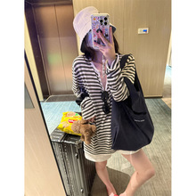 半开领纽扣防晒罩衫女春秋季休闲慵懒松弛感打底上衣宽松长袖T恤
