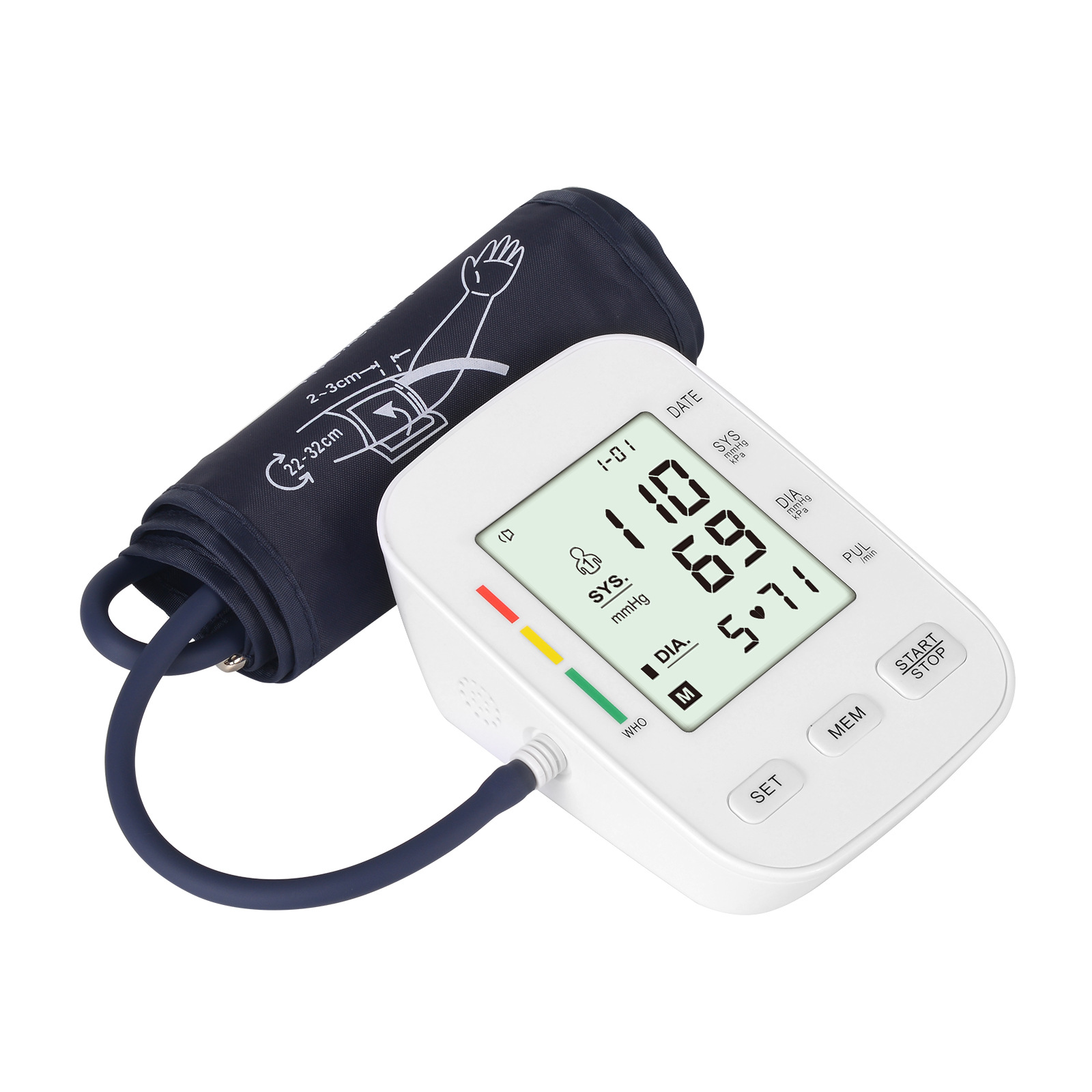 Esfigmomanómetro electrónico de brazo inteligente transfronterizo de comercio exterior, instrumento de medición de la presión arterial en el hogar en inglés neutro, monitor de presión arterial