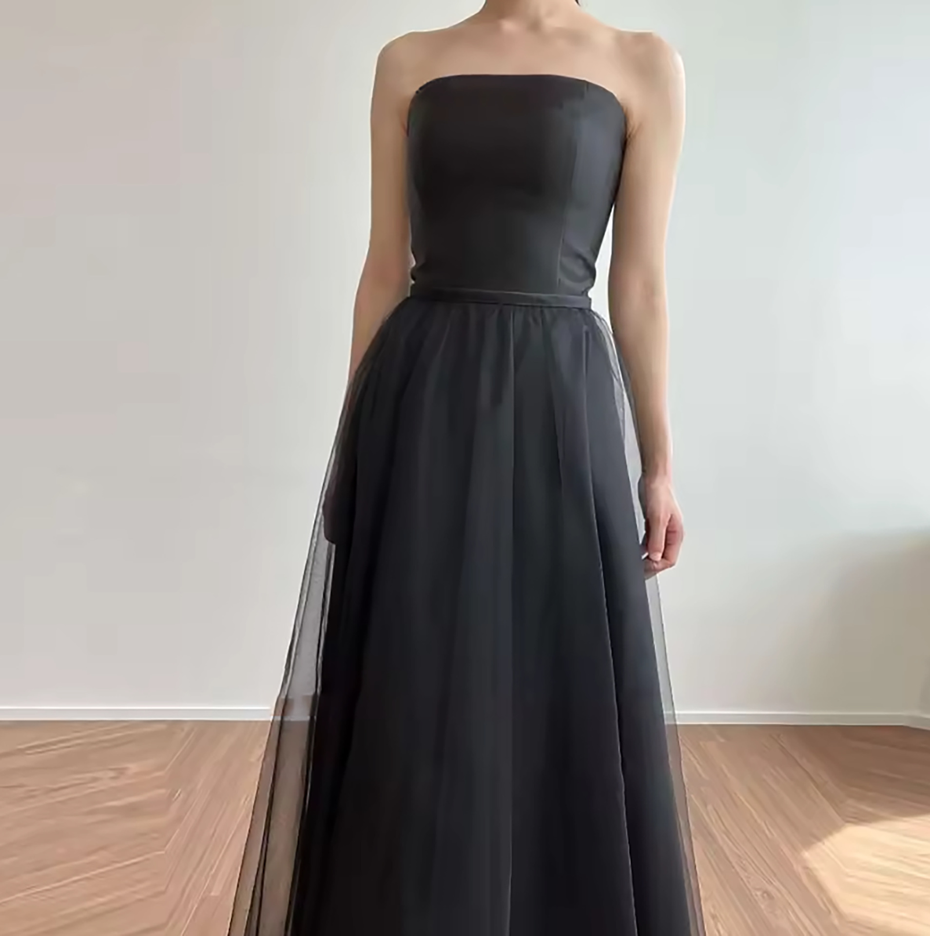Strapless Evening Dress for Women 2025, High-End Banquet Style, Stunning Annual Meeting Host, Black Long Light Wedding Dress