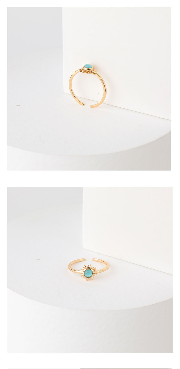 fashion retro sun gemstone brass plated 14k real gold open adjustable ring