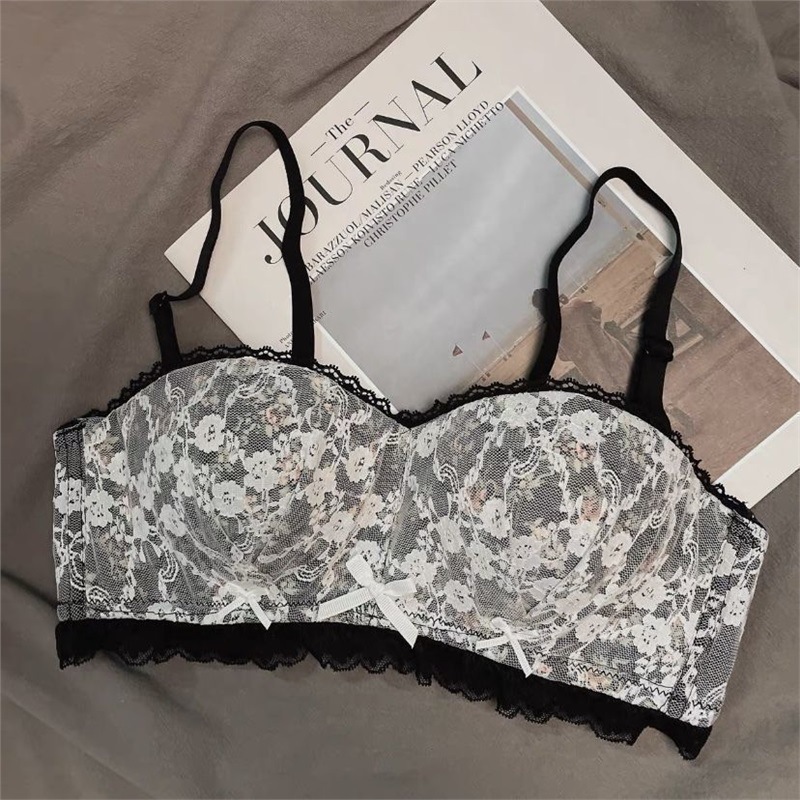 フレンチフローラル小胸プッシュアップノンワイヤーピュアディザイア下着女性用和風甘い夏女子学生ブラジャーセット|undefined