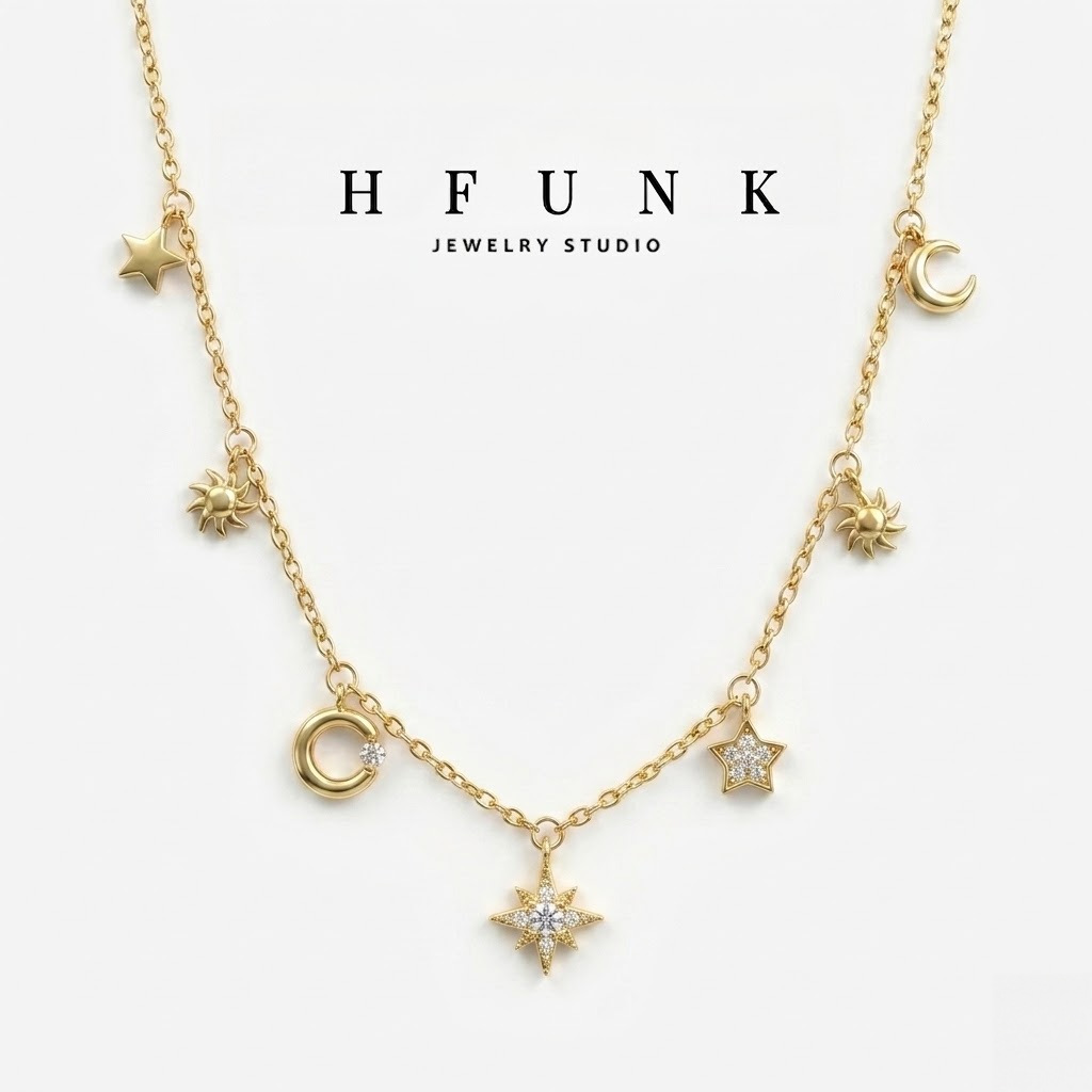 Non-fading star necklace, understated and exquisite tassel collarbone chain, Japanese-style sun and moon high-end niche collarbone chain for women