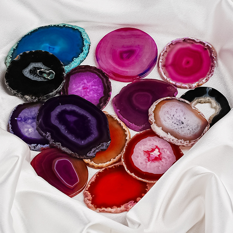 Factory wholesale agate raw stone slice lighting raw stone slice agate coaster golden edge wind chime landscape piece agate slice