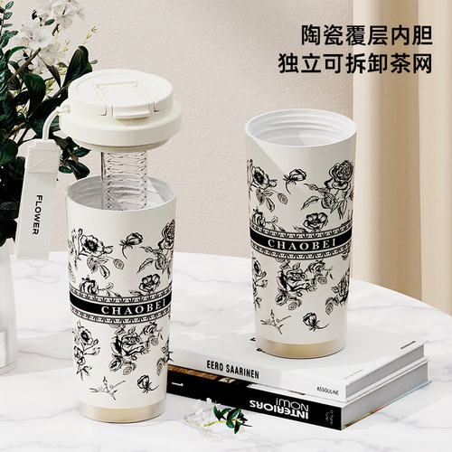 New Ceramic Inner Pot Insulated Cup Gift Large Capacity Tea Separation Straw Cup for Women High-Endurance Coffee Cup