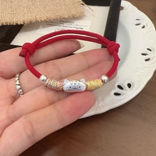 足银999精品法棍猫法棍小面包可爱手工编绳手链送闺蜜女朋友礼物