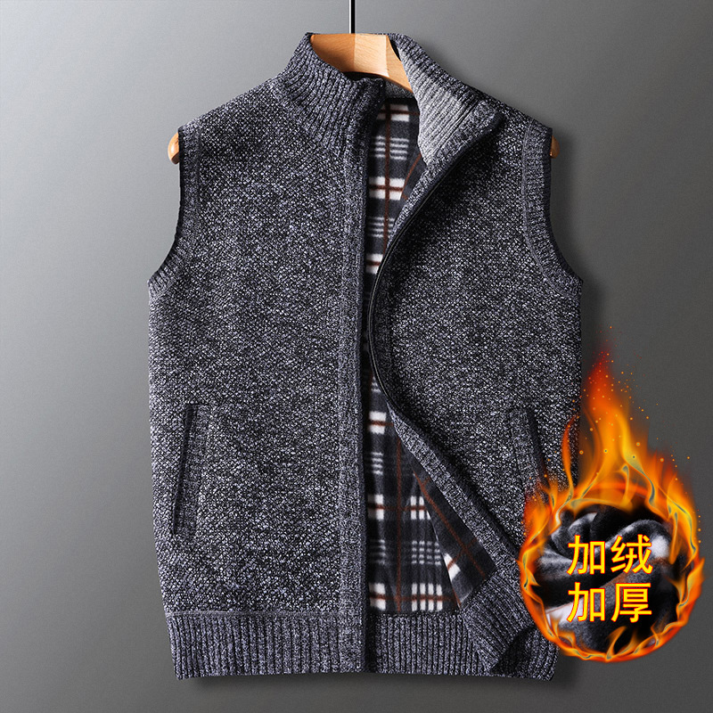 Spring Autumn and Winter New Old People Thickened Knitted Wool Cardigan Vest Middle-aged and Old Men's Dad Waistcoat Vest