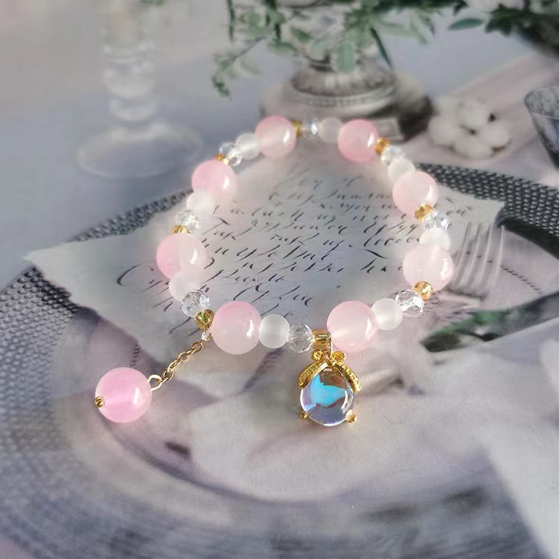 Pulsera de luciérnaga rosa transparente de hielo