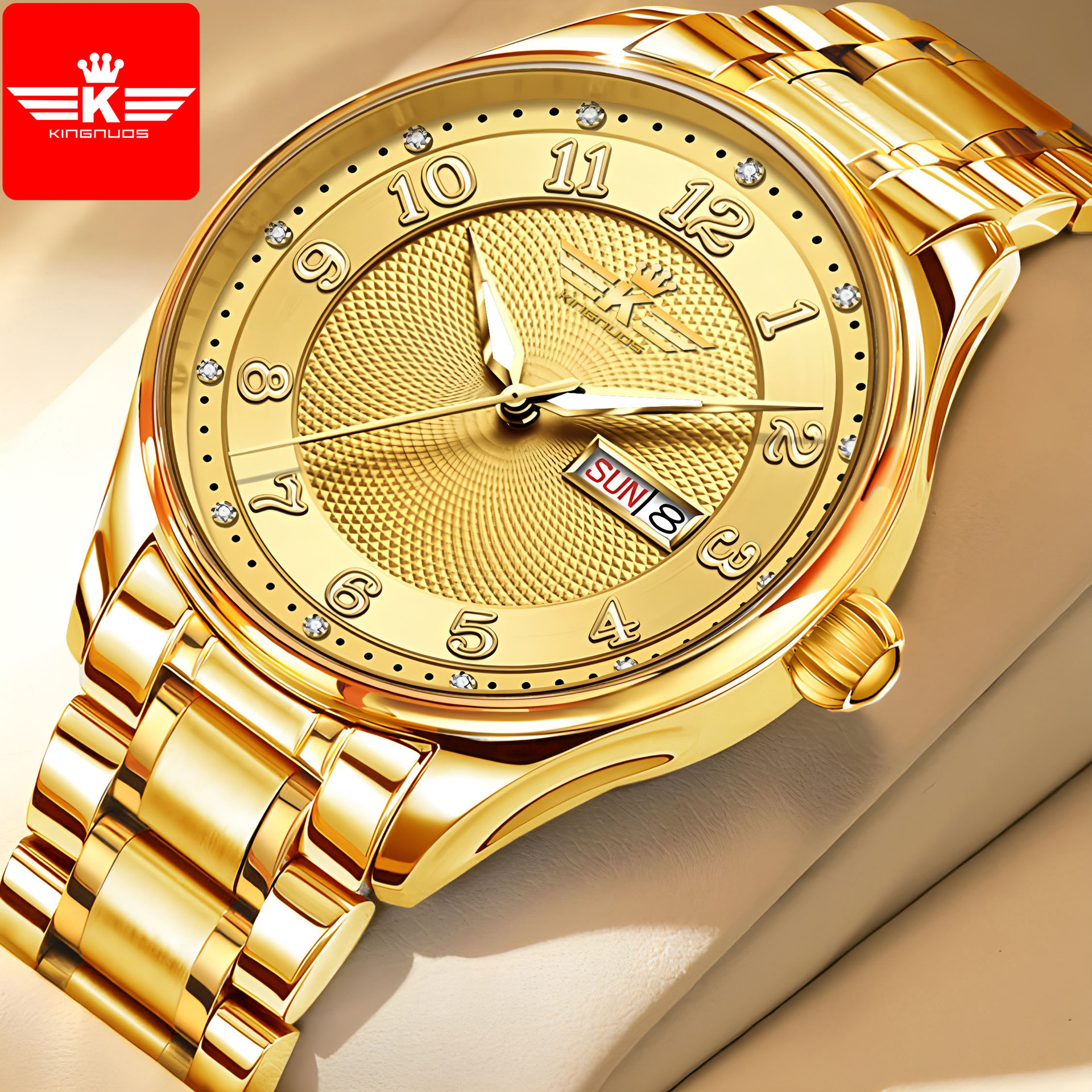 2026 New Fashion Dual Calendar Steel Band Watch, Elegant Men's Diamond-Encrusted Waterproof Wristwatch, Cross-Border Best-Selling Model