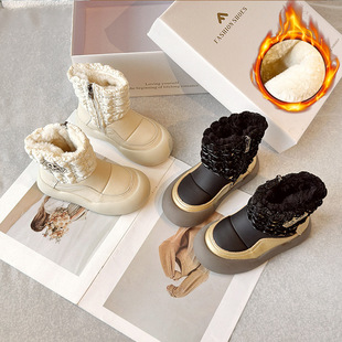 Girls Shoes Snow Boots Winter 2024 New Children's Large Cotton Shoes Big Children's fleece-lined Warm White Martin Cotton Boots