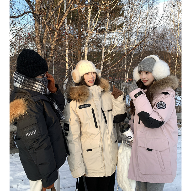 Baisiwang Three-Proof Traceable Real Fur Collar 90 White Duck down Jacket Women's Winter Hooded Workwear Outdoor Parka