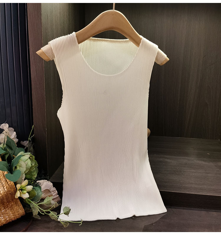 Áo ba lỗ xếp ly cổ tròn trơn màu thời trang nữ mùa hè — Màu đen, Màu xám đậm, Màu trắng, Màu xám chi tiết 8