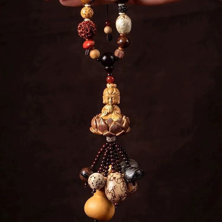 Eighteen Bodhi Peach Wood Lotus Gourd Men's Car Pendant High-End Ornament Car Safety New Model