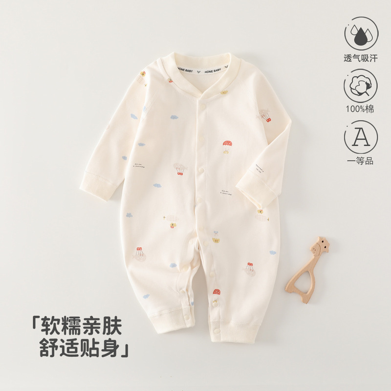 婴儿连体衣纯棉100%全棉春秋款宝宝外出家居服婴幼儿内搭哈衣爬服|undefined