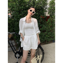 老钱风白色%亚麻衬衫女夏季新款防晒外套长袖上衣宽松休闲衬衣