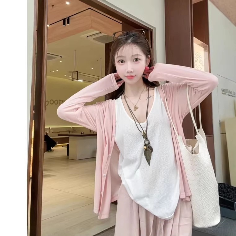라이오셀 선블라우스 가디건 여성 여름 신상 빅사이즈 슬림 숄더 랩 선블라우스 V넥 텐셀 통기성 얇은 재킷