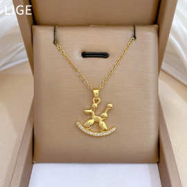 【钛钢】跷跷板小狗满钻轻奢气质华丽满钻项链女百搭锁骨链钛钢