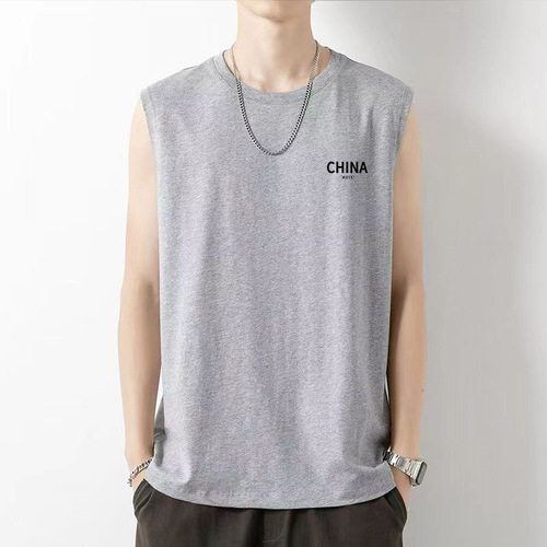 Summer Ins Brand Solid Color T-Shirt Vest Men Korean Style Trendy Student Sports Shoulderless Sleeveless T-Shirt Shirt Top 