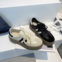 2023年秋季新款真皮厚底德訓鞋復古運動休閒鞋板鞋女阿甘鞋小白鞋