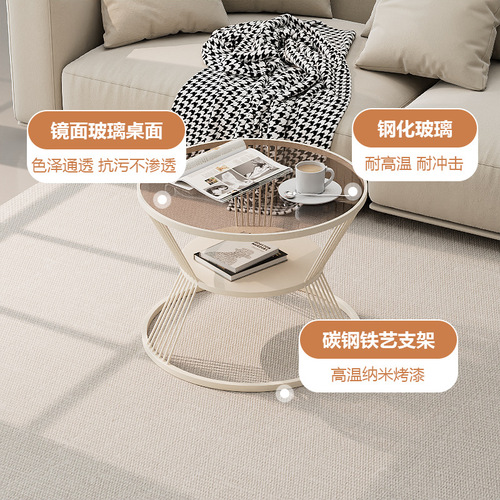 Internet celebrity minimalist mini round table small apartment home round coffee table modern light luxury creative Changhong glass side table