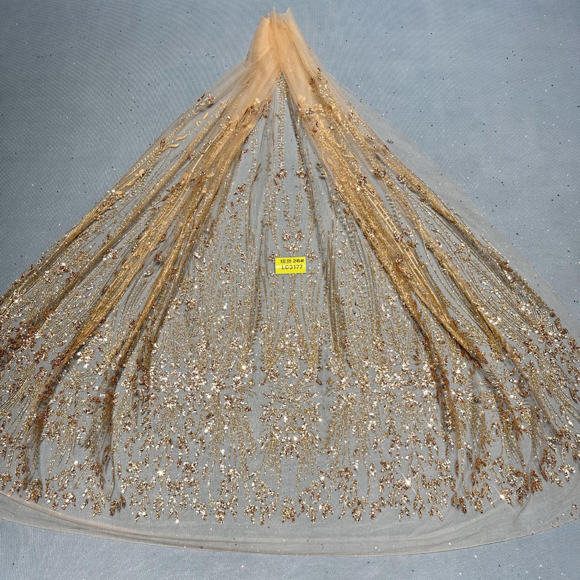 现货洒金花型款花型26#LC3177婚纱礼服面料 网纱 喷金花型面料