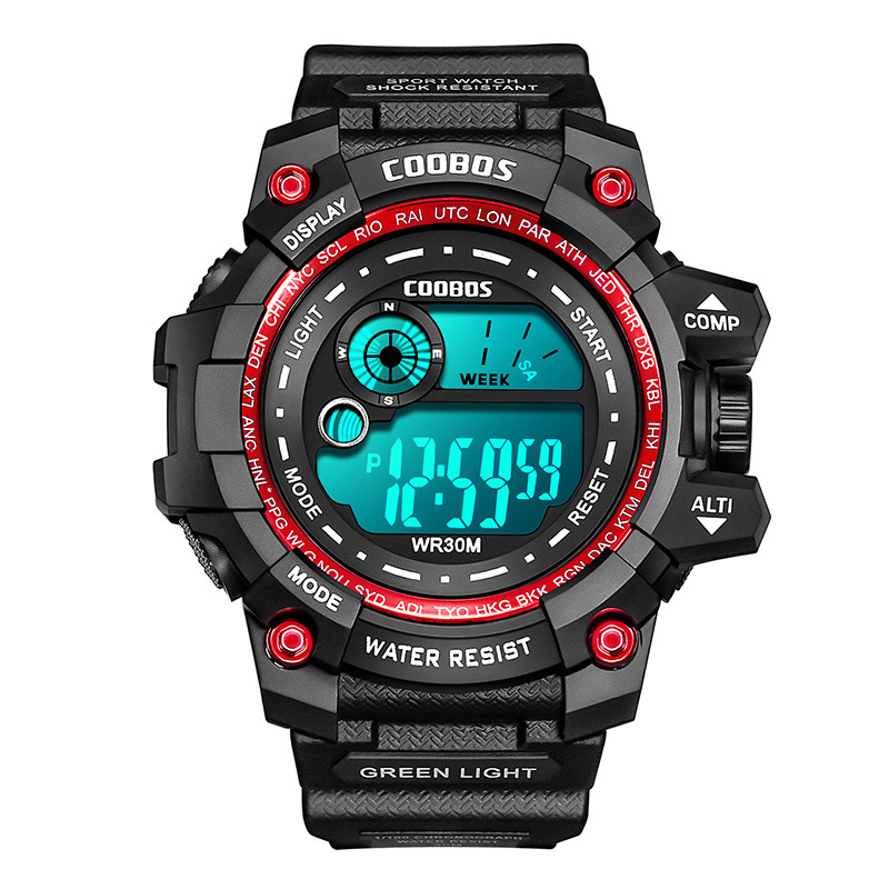 Comercio exterior Venta caliente coobos deportes cronógrafo reloj multifuncional impermeable luminoso digital pantalla hombres y mujeres reloj electrónico