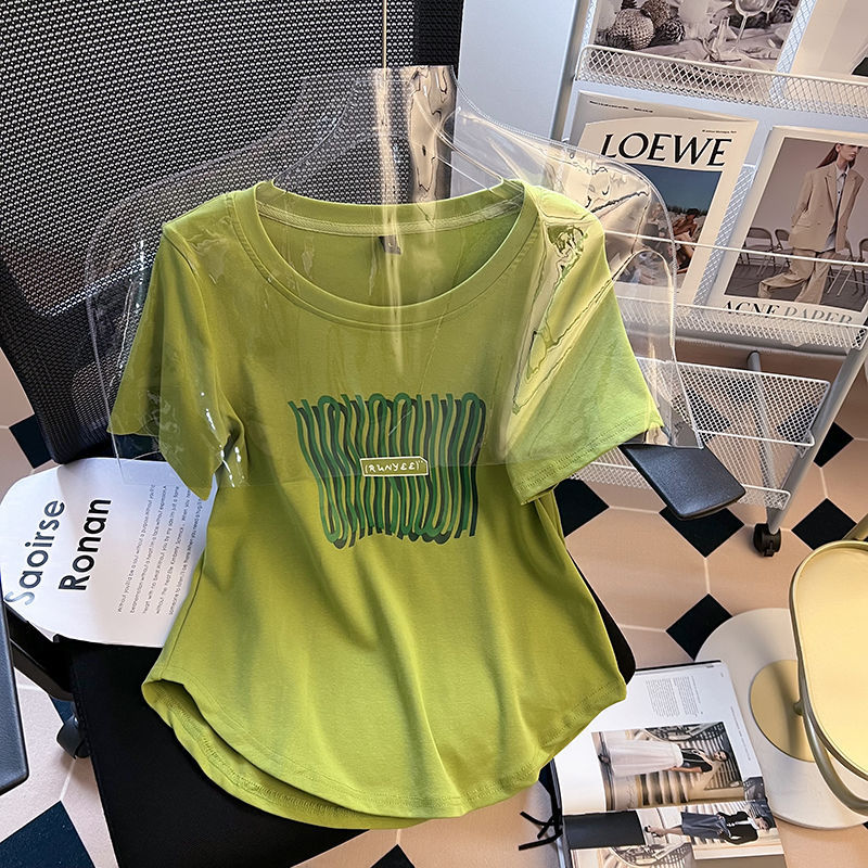 2-300 kg de gran tamaño estilo caliente de verano diseño de moda suelto y delgado camiseta casual de manga corta de hombro de mujer de moda