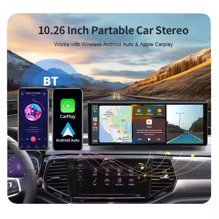New Cross-Border 10.26-Inch 4K High-Definition Dual-Recording Dash Cam with 1080P Wireless Carplay