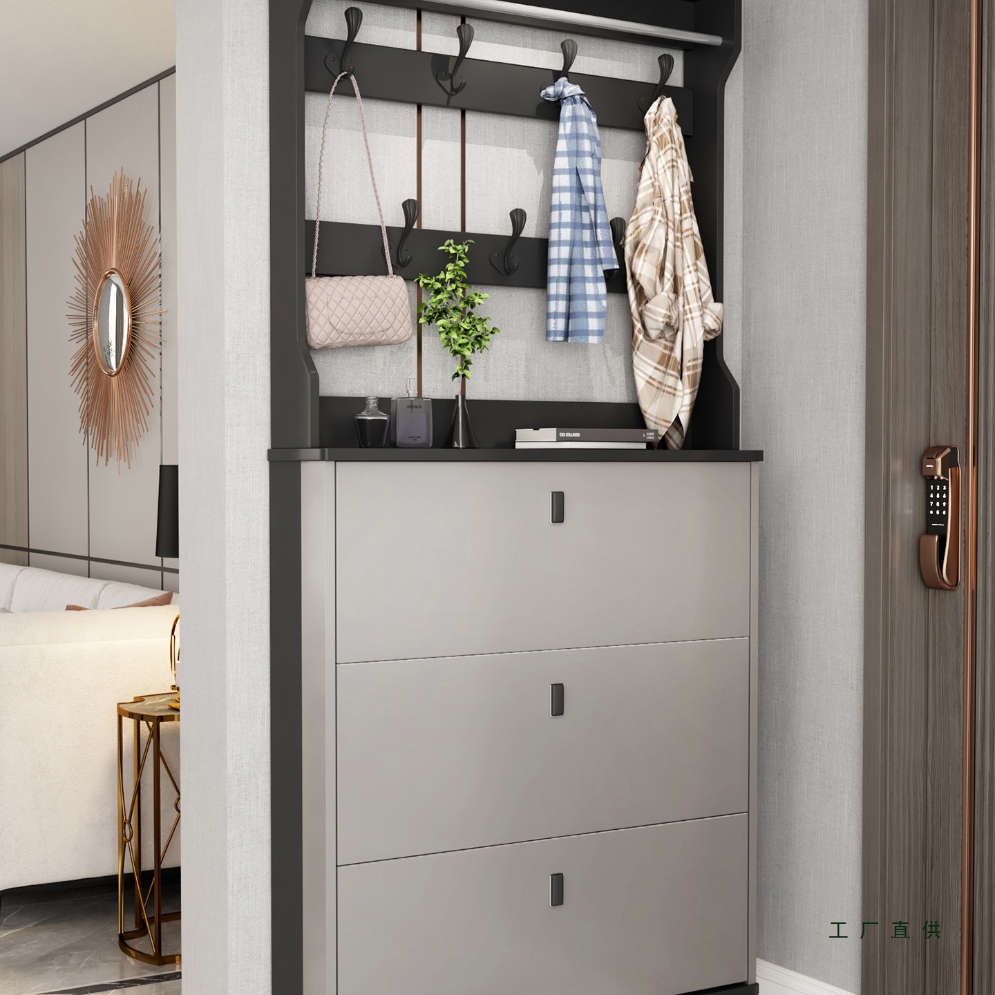 Shoe Cabinet for Home Entrance 2025 New Popular Ultra-Thin Entry Flip Storage Cabinet Coat Rack Integrated Against the Wall Small and Narrow