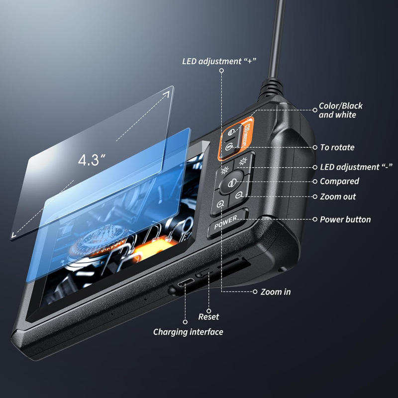 ライト付き内視鏡カメラ - 4.3inch IPS スクリーン付き検査内視鏡カメラ、19|undefined