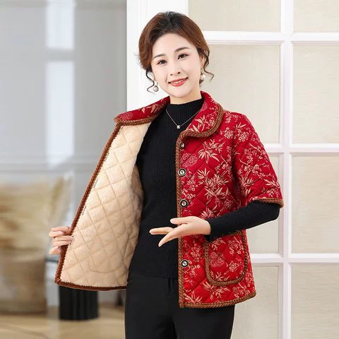 Осенний и зимний средний и старый полурукав хлопковый жилет женский толстый 2024 новый стиль мамы хлопковое пальто конюшни семь очков рукава бабушка плечо