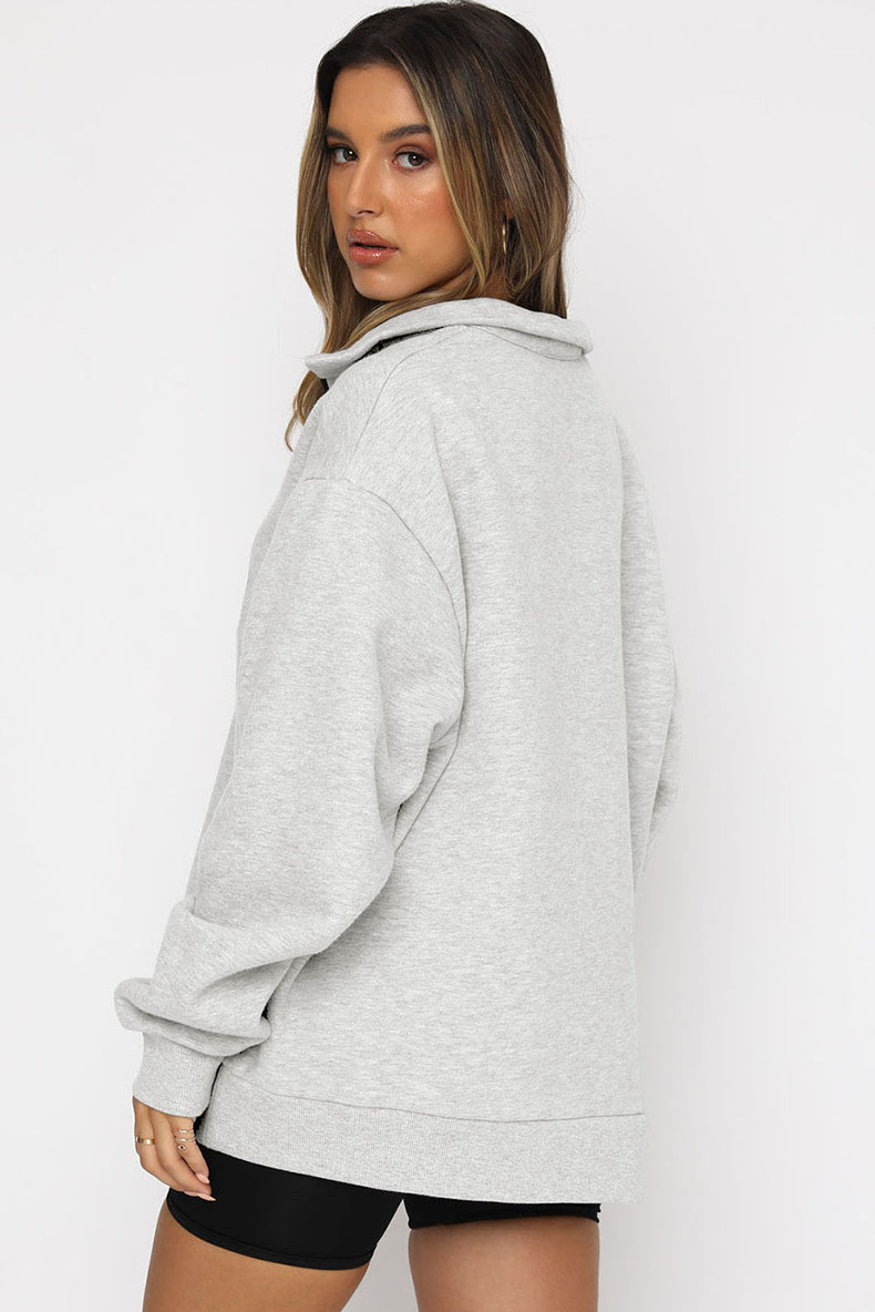 Zipper Collared Solid Color Loose Sweatshirt in Hoodies & Sweatshirts