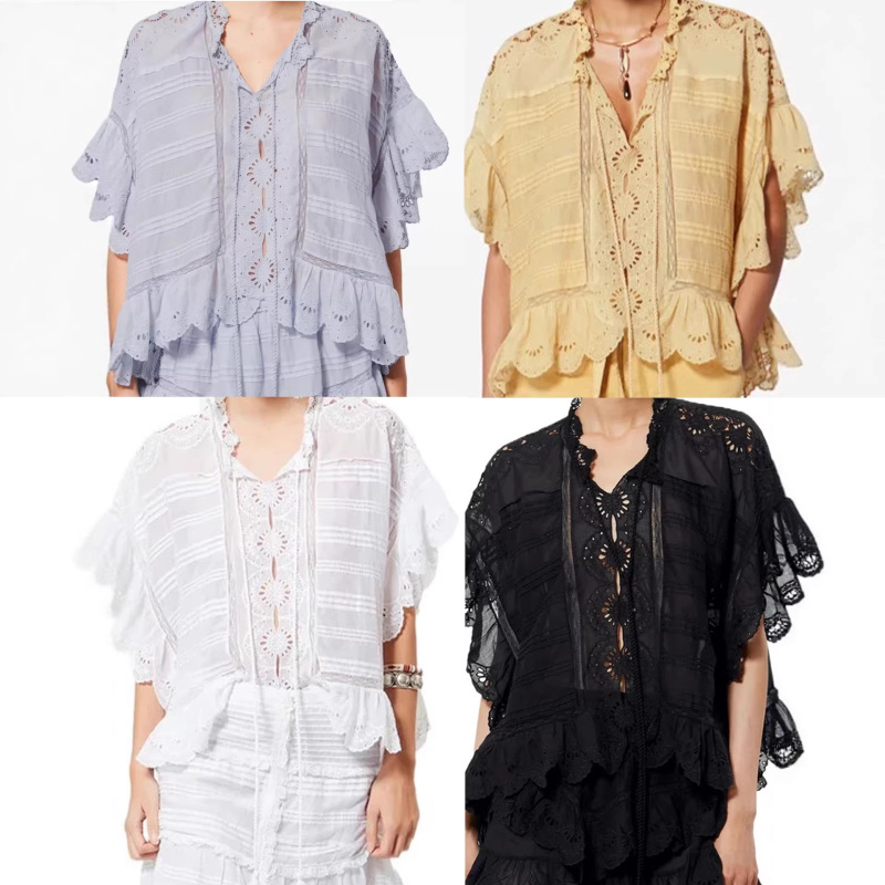 Nanyou High-End Wholesale 2026 Spring/Summer New Hollow Lace Floral Ruffle Lace-Up Blouse for Women