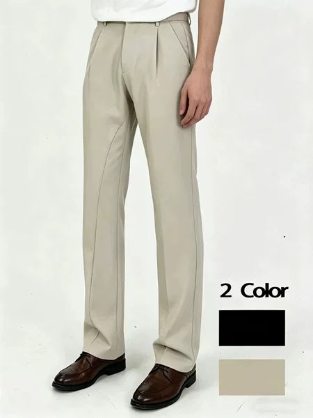American-Style Ice Silk Men's High-End Drapey Black Trousers with a Flared Design, Trendy Suit Pants