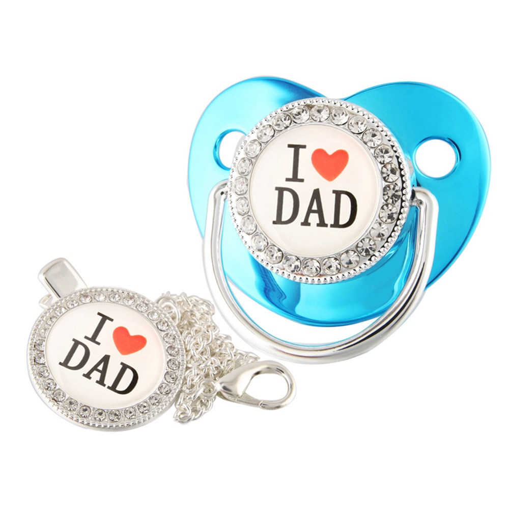 Cross-border Hot Sale I Love Dad Diamond Pacifier Baby Pacifier with Chain Clip