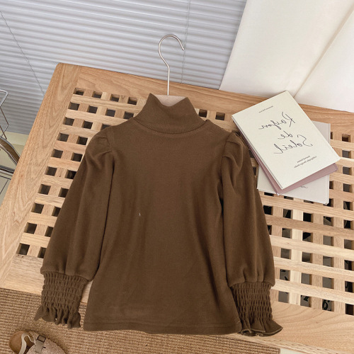 Set of Girls' Autumn-Winter Thick Fleece Padded Large Collar Short Vests High Collar Versatile Base Tops Plus-Size Flared Pants