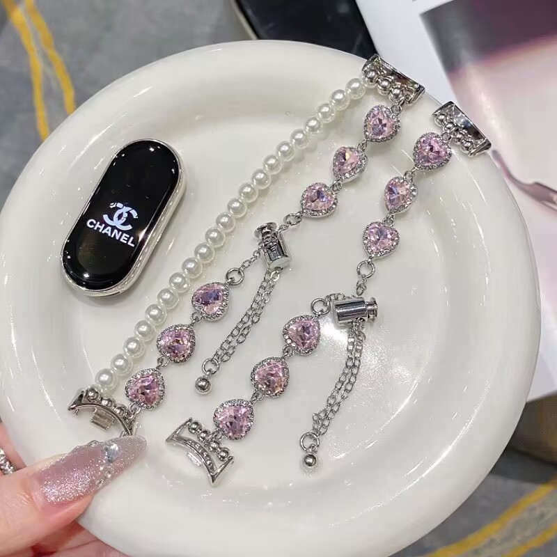 Suitable for Xiaomi Mi Band 9Th Generation Wristband Heart Zircon 8Th Generation Nfc Universal Summer New Double Chain Design Mi 765