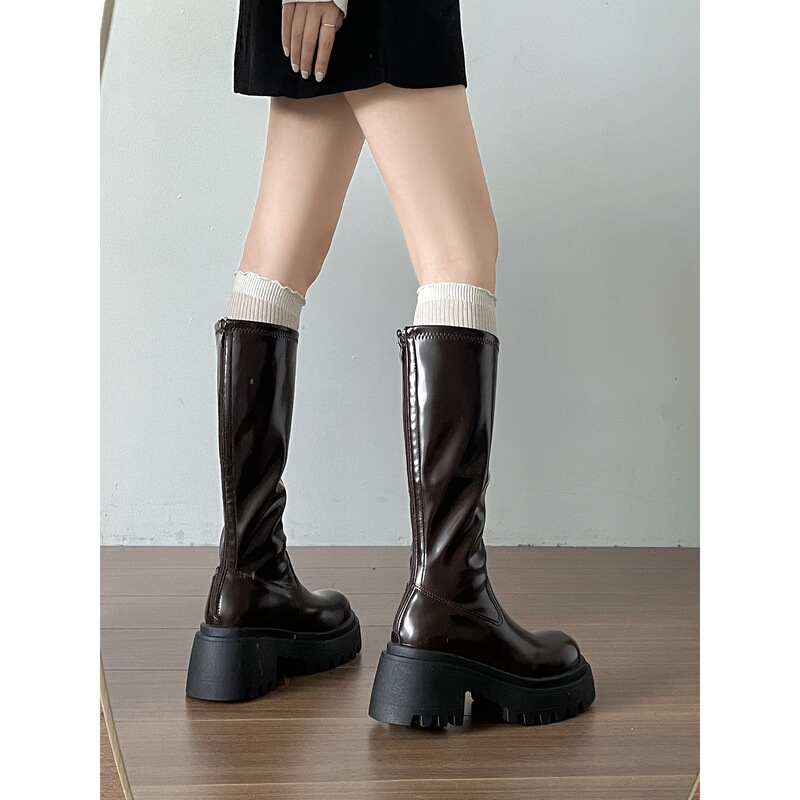 女王范黑色粗跟厚底靴子女长筒靴2025新款秋季配裙子显瘦骑士靴|undefined