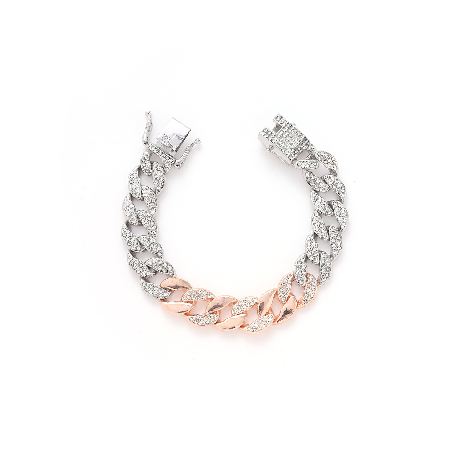 New hip-hop alloy Hiphop high-quality color blocking 15mm Cuban chain trendy necklace_voghion.com