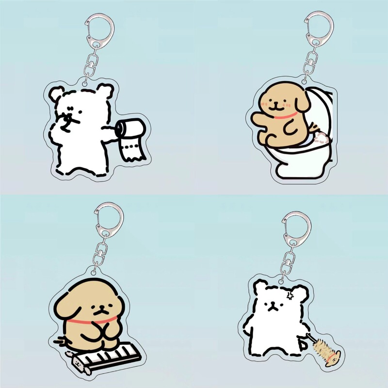 Cute Kneeling Keyboard Line Puppy Acrylic Keychain Student Pendant Cartoon Couple Fun School Bag Pendant