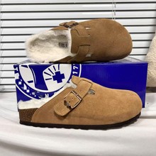 BK勃肯鞋真皮加绒款秋冬保暖半拖女鞋增高厚底懒人一脚蹬高版本