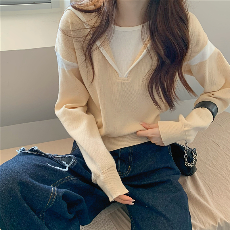 假两件南瓜橘色长袖女上衣2025春秋打底内搭欧货卫衣T恤配工装裤|undefined