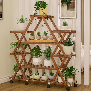 Flower Shelf Living Room Floor-Standing Succulent Plant Display Rack Flower Pot Storage Rack Solid Wood Flower Rack Balcony 2025 New Style