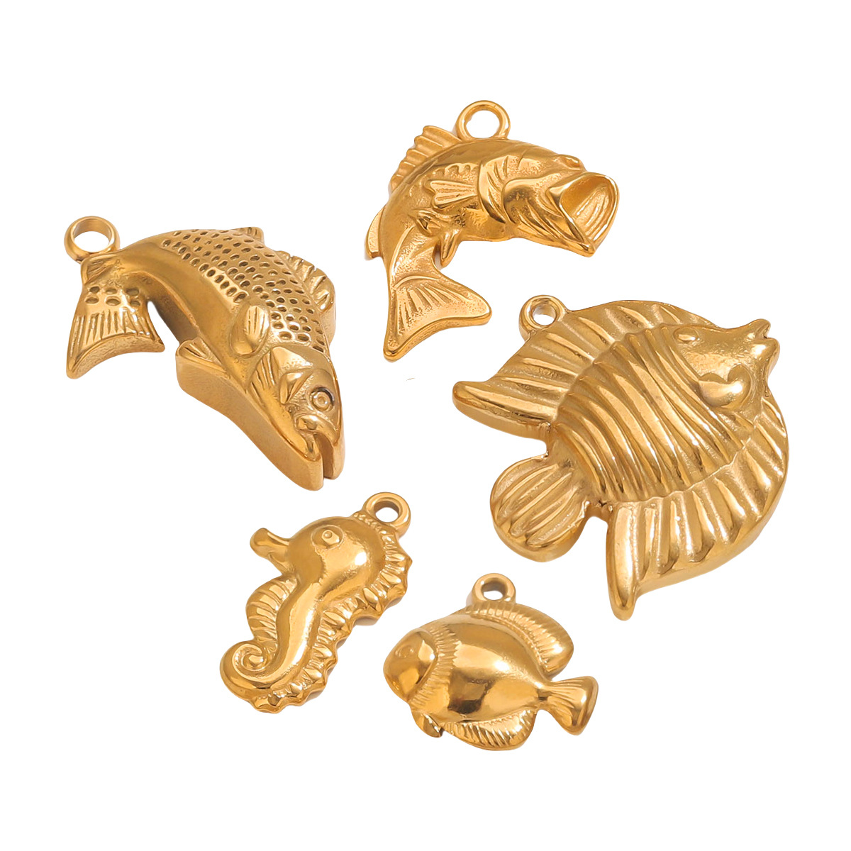 Pendant Jewelry Making Type Real Gold Plated Plating Material 1 Piece 304 Stainless Steel PVD Coated Real Gold Plated Hippocampus Bow Knot Shell Polished Pendant DIY Jewelry Accessories