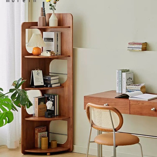 Retro Design Corner Bookshelf Solid Wood Triangle Small Apartment Living Room Corner Display Shelf