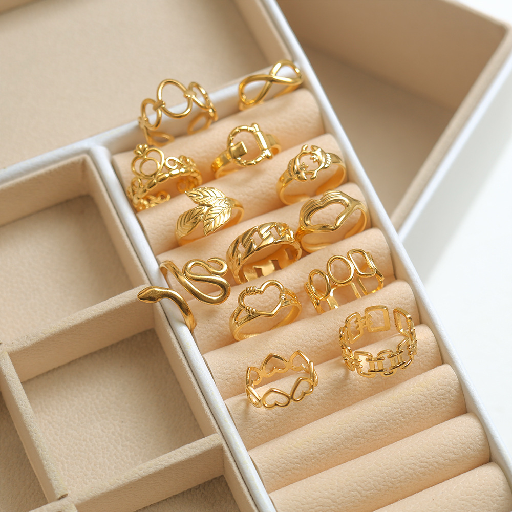 Simple Style Leaves Snake Titanium Steel Plating Open Ring 1 Piece