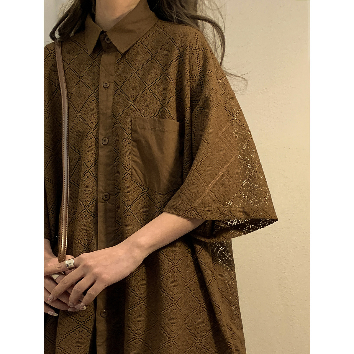 Ancient vintage Baroque Shirt Jacket Men's Short Sleeve American Style Hollow Out Sun Protection Shirt Summer Half Sleeve